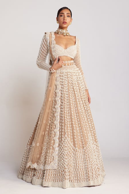 Buy Vvani By Vani Vats Beige Georgette, Silk, Net Pearls Sweetheart Neck Embellished Bridal Lehenga Set Online at Aza Fashions Buy_Vvani By Vani Vats_Beige Georgette, Silk, Net Pearls Sweetheart Neck Embellished Bridal Lehenga Set _Online_at_Aza_Fashions