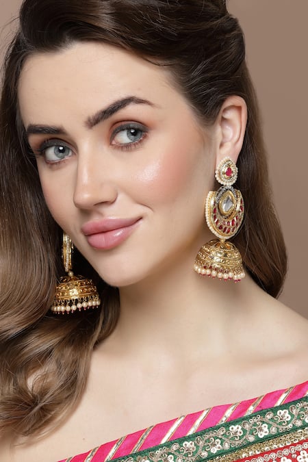 Dugran By Dugristyle Multi Color Kundan And Stone Embellished Jhumkas 