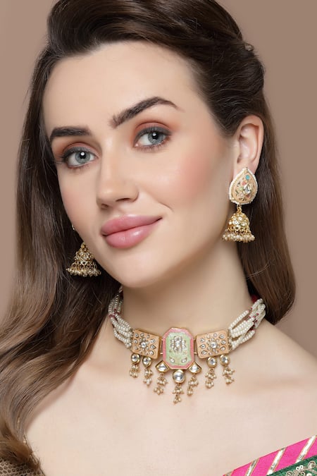 Dugran By Dugristyle Floral Meenakari Work Embellished Jhumkas 