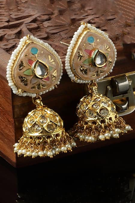 Dugran By Dugristyle Floral Meenakari Work Embellished Jhumkas 