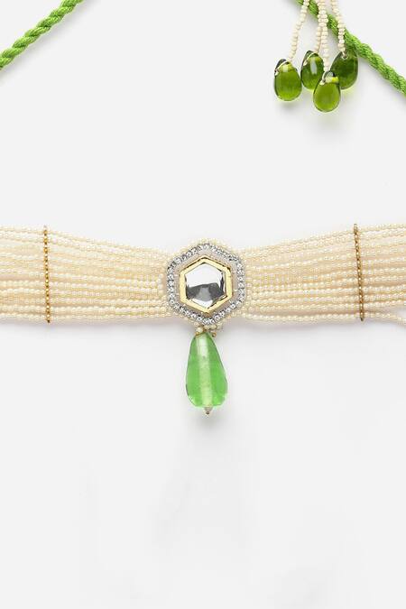 Buy_Dugran By Dugristyle_Multi Color Kundan And Stone Embellished Choker Necklace _Online_at_Aza_Fashions