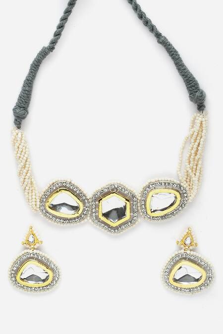 Buy Dugran By Dugristyle Multi Color Pearls, Diamonds, Stones Geometric Embellished Choker Necklace Net Online at Aza Fashions Buy_Dugran By Dugristyle_Multi Color Pearls, Diamonds, Stones Geometric Embellished Choker Necklace Net _Online_at_Aza_Fashions