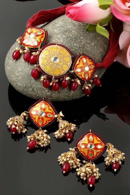 Dugran By Dugristyle_Multi Color Pearls Kundan And Embellished Necklace Set _Online_at_Aza_Fashions