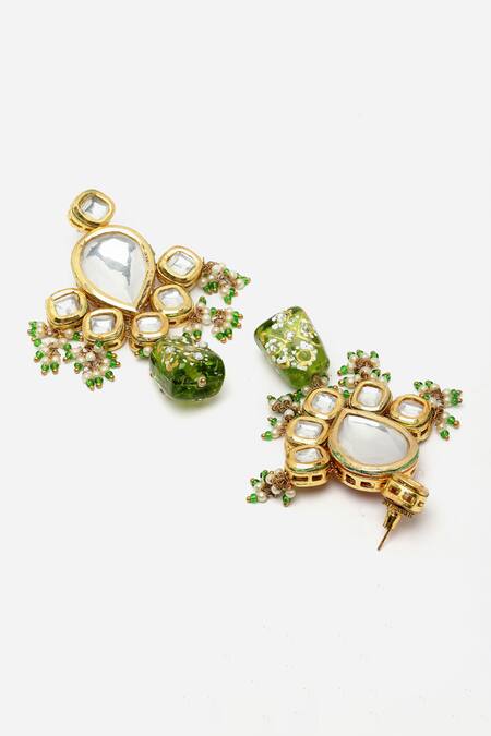 Dugran By Dugristyle_Multi Color Pearls, Fabric Flowers Geometric Embellished Necklace Set _at_Aza_Fashions