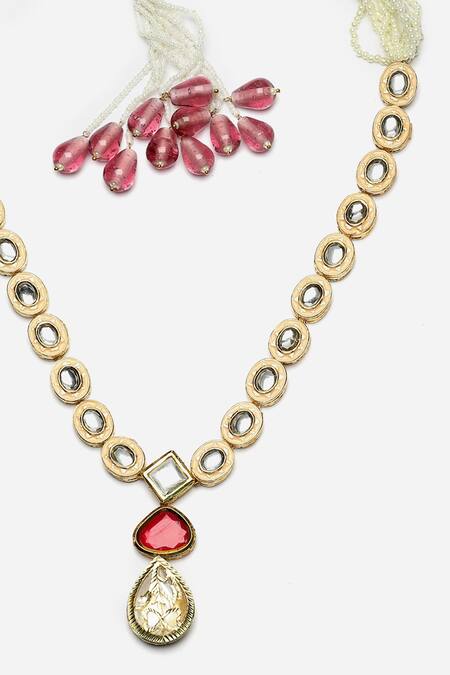 Buy_Dugran By Dugristyle_Multi Color Geometric Kundan Embellished Necklace _Online_at_Aza_Fashions