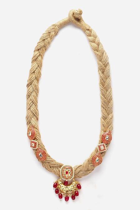 Shop Dugran By Dugristyle Multi Color Braided Kundan Necklace at Aza Fashions Shop_Dugran By Dugristyle_Multi Color Braided Kundan Necklace _at_Aza_Fashions