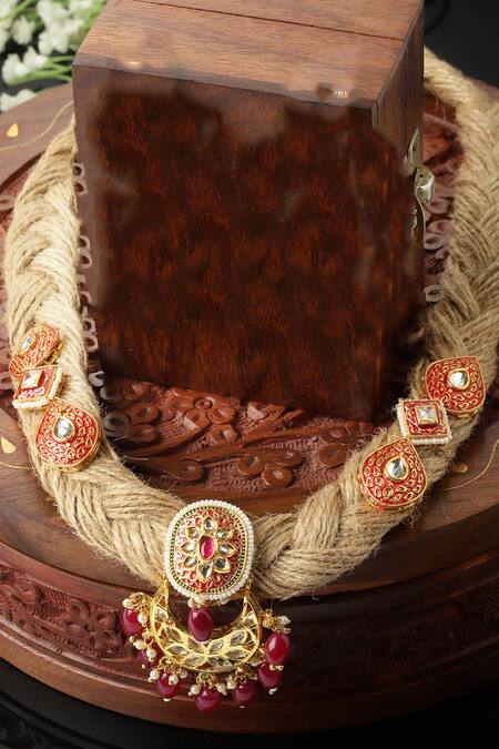 Dugran By Dugristyle Multi Color Braided Kundan Necklace Online at Aza Fashions Dugran By Dugristyle_Multi Color Braided Kundan Necklace _Online_at_Aza_Fashions