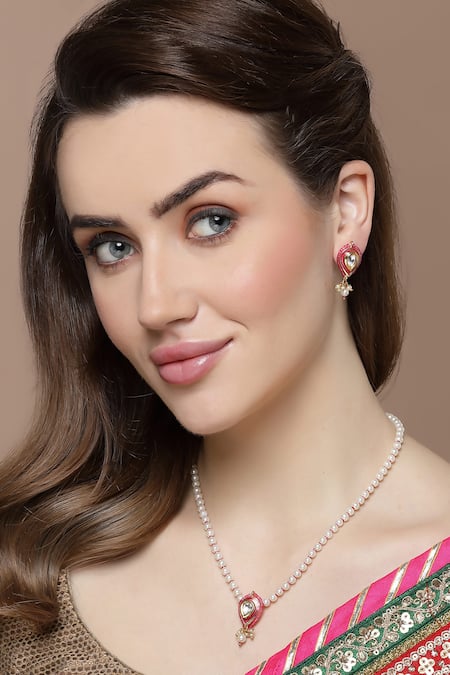 Dugran By Dugristyle Tear Drop Kundan Embellished Necklace Set 