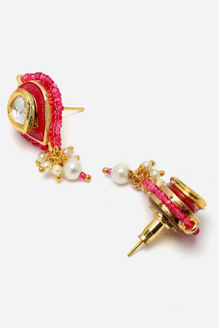 Dugran By Dugristyle_Multi Color Pearls, Stones Tear Drop Kundan Embellished Necklace Set _at_Aza_Fashions