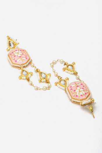 Dugran By Dugristyle_Multi Color Pearls, Zari Carved Floral Kundan Embellished Necklace Set _at_Aza_Fashions