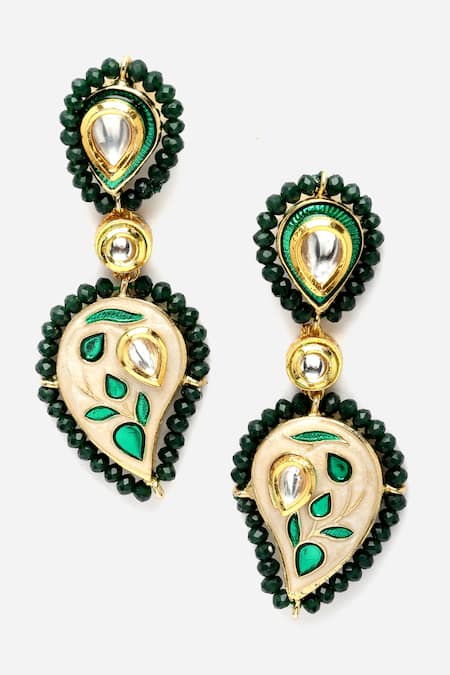 Shop_Dugran By Dugristyle_Multi Color Pearls, Fabric Carved Paisley Kundan Embellished Necklace Set _Online_at_Aza_Fashions