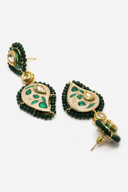 Dugran By Dugristyle_Multi Color Pearls, Fabric Carved Paisley Kundan Embellished Necklace Set _at_Aza_Fashions