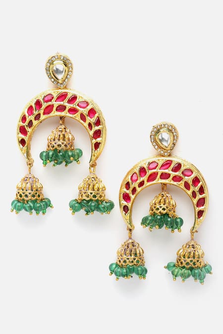 Shop_Dugran By Dugristyle_Multi Color Pearls, Gota Patti, Stones Carved Kundan And Embellished Necklace Set _Online_at_Aza_Fashions