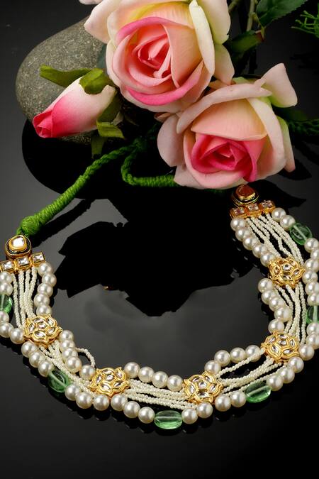 Dugran By Dugristyle_Multi Color Pearl And Kundan Embellished Necklace _Online_at_Aza_Fashions