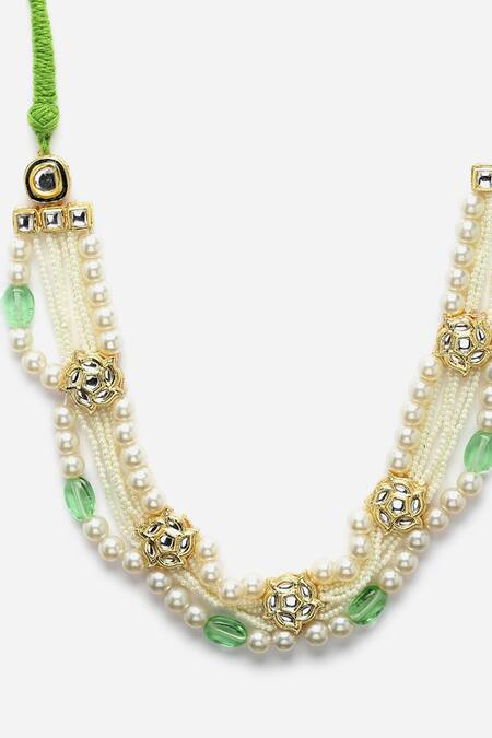 Buy_Dugran By Dugristyle_Multi Color Pearl And Kundan Embellished Necklace _Online_at_Aza_Fashions