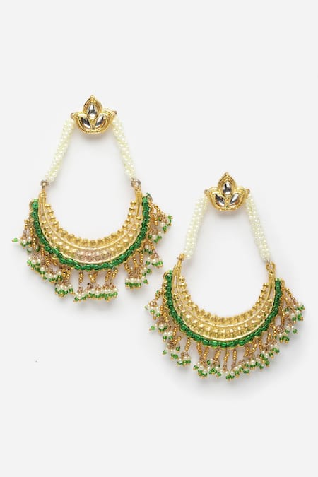 Dugran By Dugristyle Multi Color Pearls, Gota Patti, Stones Kundan Embellished Chandbalis Online at Aza Fashions Dugran By Dugristyle_Multi Color Pearls, Gota Patti, Stones Kundan Embellished Chandbalis _Online_at_Aza_Fashions