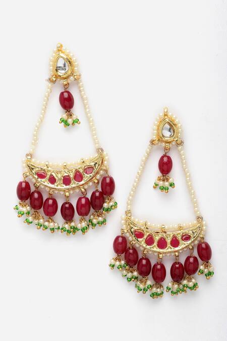 Dugran By Dugristyle_Multi Color Pearls, Diamonds, Stones Embellished Chandbalis _Online_at_Aza_Fashions