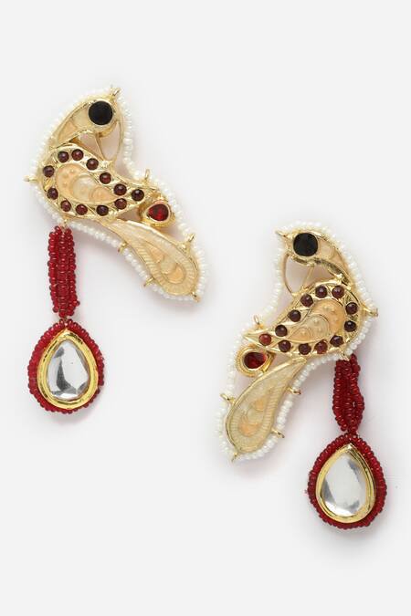 Dugran By Dugristyle_Multi Color Pearls, Stones Bird Shaped Earrings _Online_at_Aza_Fashions