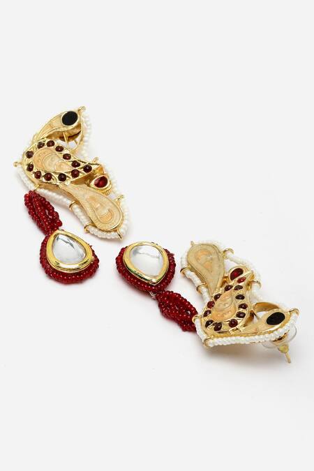 Buy_Dugran By Dugristyle_Multi Color Pearls, Stones Bird Shaped Earrings _Online_at_Aza_Fashions