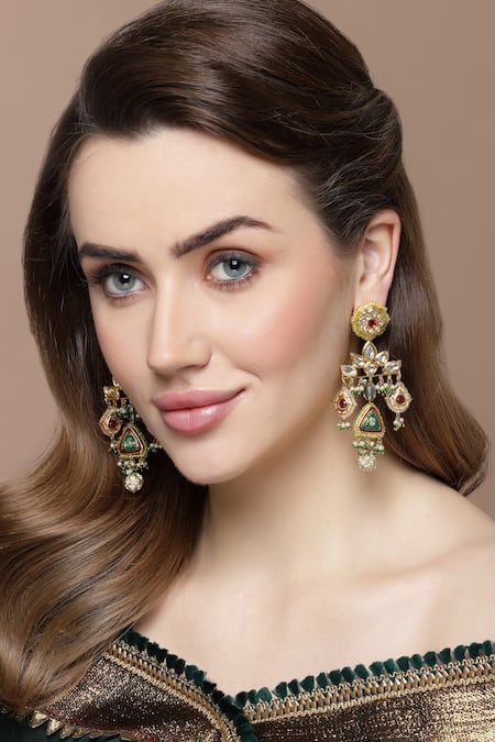 Dugran By Dugristyle Multi Color Kundan Embellished Danglers 
