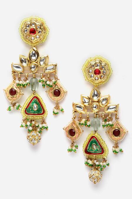 Dugran By Dugristyle Multi Color Pearls, Lace, Stones Kundan Embellished Danglers Online at Aza Fashions Dugran By Dugristyle_Multi Color Pearls, Lace, Stones Kundan Embellished Danglers _Online_at_Aza_Fashions