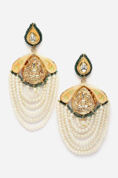 Dugran By Dugristyle Multi Color Pearls, Gota Patti, Stones Emerald Embellished Earrings Online at Aza Fashions Dugran By Dugristyle_Multi Color Pearls, Gota Patti, Stones Emerald Embellished Earrings _Online_at_Aza_Fashions