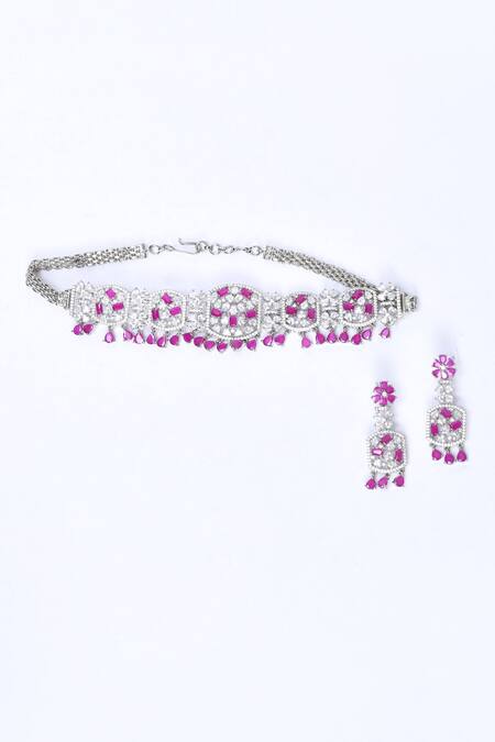 Shop Kohar By Kanika Pink Embellished Diamond Choker Necklace Set at Aza Fashions Shop_Kohar By Kanika_Pink Embellished Diamond Choker Necklace Set_at_Aza_Fashions