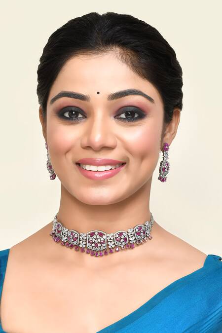 Kohar By Kanika Pink Embellished Diamond Choker Necklace Set Online at Aza Fashions Kohar By Kanika_Pink Embellished Diamond Choker Necklace Set_Online_at_Aza_Fashions
