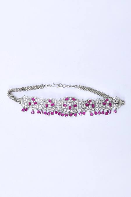 Buy Kohar By Kanika Pink Embellished Diamond Choker Necklace Set Online at Aza Fashions Buy_Kohar By Kanika_Pink Embellished Diamond Choker Necklace Set_Online_at_Aza_Fashions