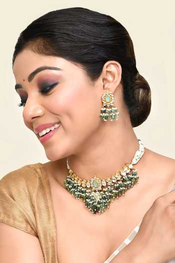 Buy Kohar By Kanika Semi Precious , Jade Paachi Kundan Necklace Set at Aza Fashions Buy_Kohar By Kanika_Semi Precious , Jade Paachi Kundan Necklace Set_at_Aza_Fashions