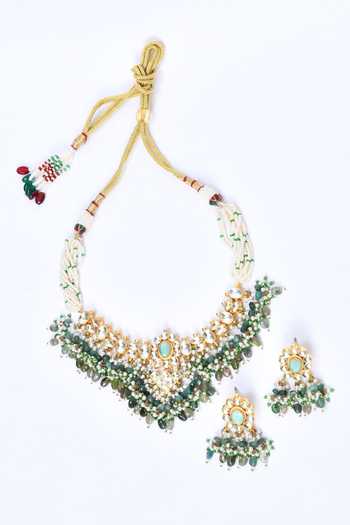 Shop Kohar By Kanika Semi Precious , Jade Paachi Kundan Necklace Set at Aza Fashions Shop_Kohar By Kanika_Semi Precious , Jade Paachi Kundan Necklace Set_at_Aza_Fashions