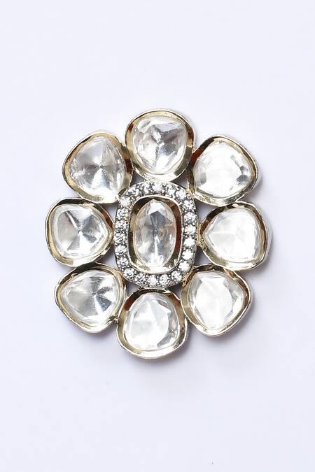 Kohar By Kanika_Silver Plated Polki, Semi Precious Stones Three Layered Necklace Set_at_Aza_Fashions