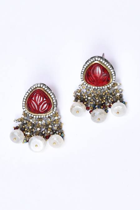 Kohar By Kanika_Red Semi Precious Stones Victorian Embellished Jewellery Set_at_Aza_Fashions