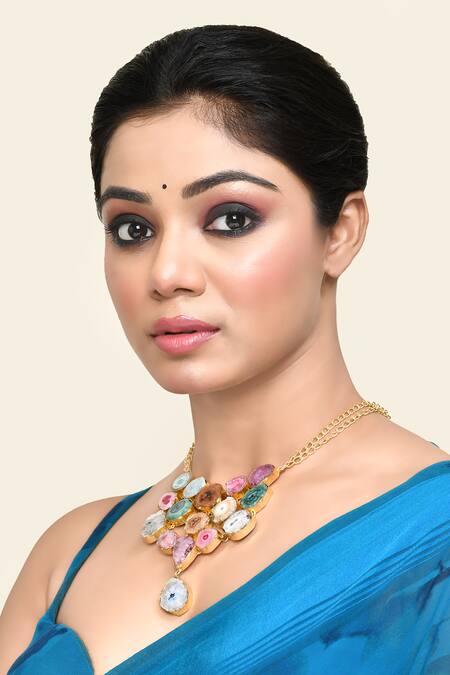 Kohar By Kanika_Pink Stone Semi Precious Embellished Pendant Necklace_Online_at_Aza_Fashions