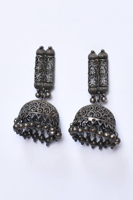 Shop_Kohar By Kanika_Silver Plated German Floral Carved Necklace Set_Online_at_Aza_Fashions