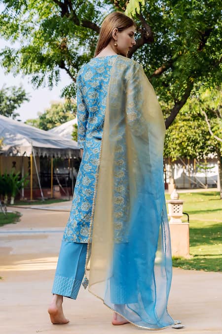 Missprint Allora Chanderi Floral Print Straight Kurta Set 