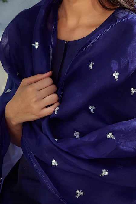 Shop_Weaver Story_Blue Silk, Organza, Handloom Cotton Embroidery, Sequins Kurta Set With Dupatta _Online_at_Aza_Fashions