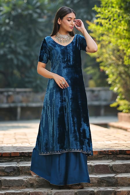 Weaver Story Placement Embroidered Kurta & Sharara Set 