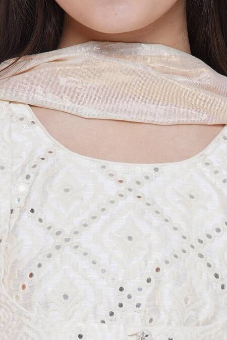 Shop Little Bansi Cream Cotton, Chiffon Mirrors, Embroidery Kurta Sharara Set Online at Aza Fashions Shop_Little Bansi_Cream Cotton, Chiffon Mirrors, Embroidery Kurta Sharara Set_Online_at_Aza_Fashions