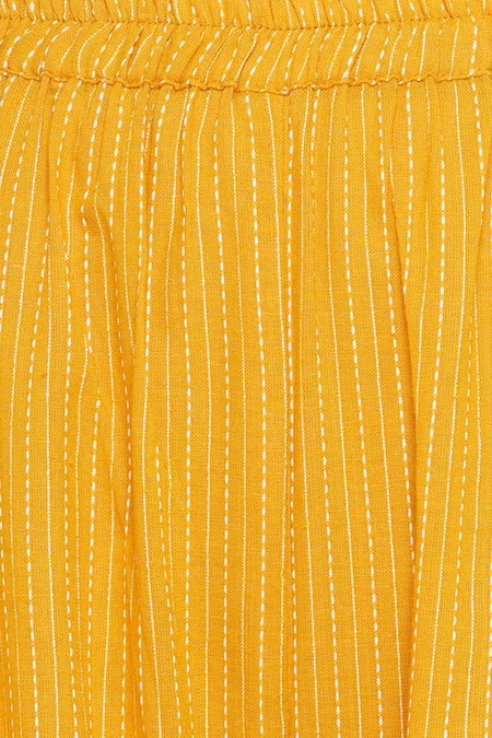 Shop_Little Bansi_Yellow Cotton, Chiffon Embroidery, Lace Thread Kurta Sharara Set _Online_at_Aza_Fashions