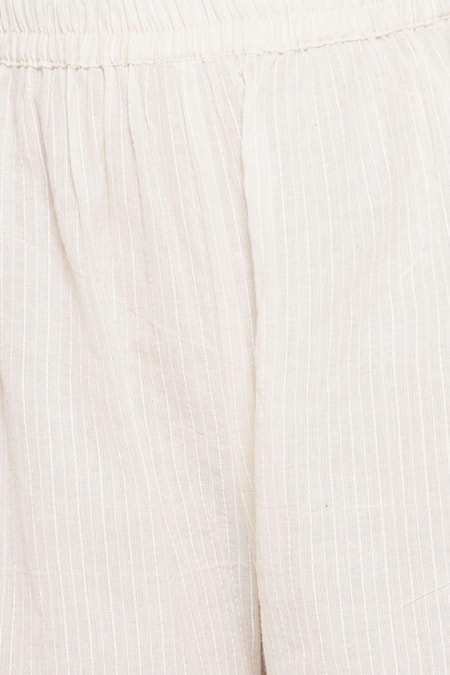 Little Bansi_Cream Cotton, Chiffon Embroidery Floral Kurta Sharara Set _at_Aza_Fashions