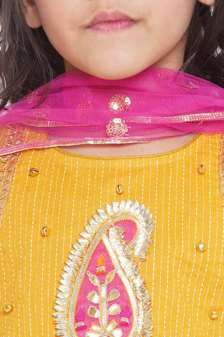 Little Bansi Yellow Cotton Embroidery, Sequins Kurta Salwar Set at Aza Fashions Little Bansi_Yellow Cotton Embroidery, Sequins Kurta Salwar Set _at_Aza_Fashions