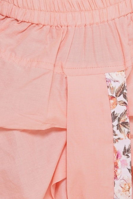 Buy_Little Bansi_Peach Cotton Embroidery Floral Printed Kurta Set With Nehru Jacket 