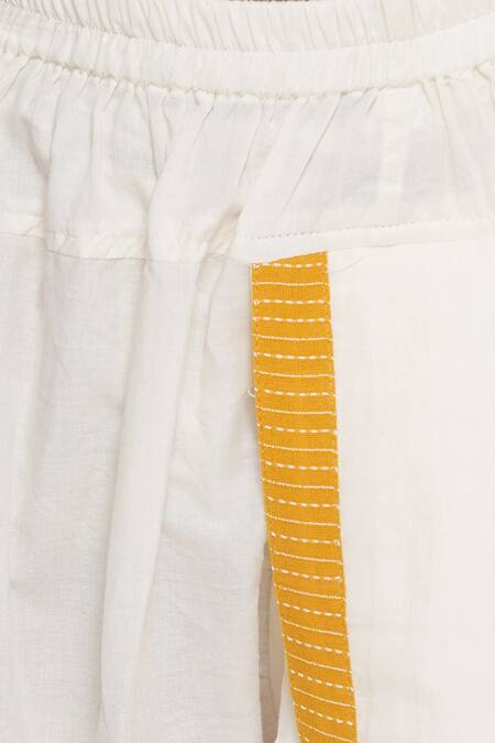 Buy_Little Bansi_Yellow Cotton Embroidery Kurta Set With Feather Print Nehru Jacket