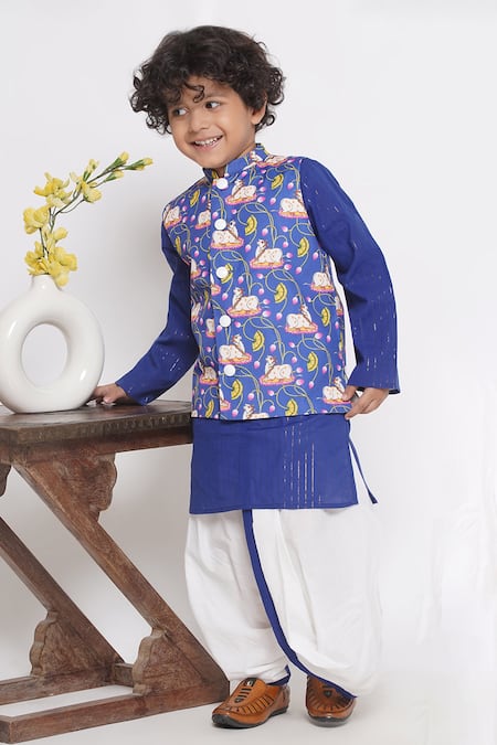 Little Bansi Cow Print Nehru Jacket With Kurta Set 