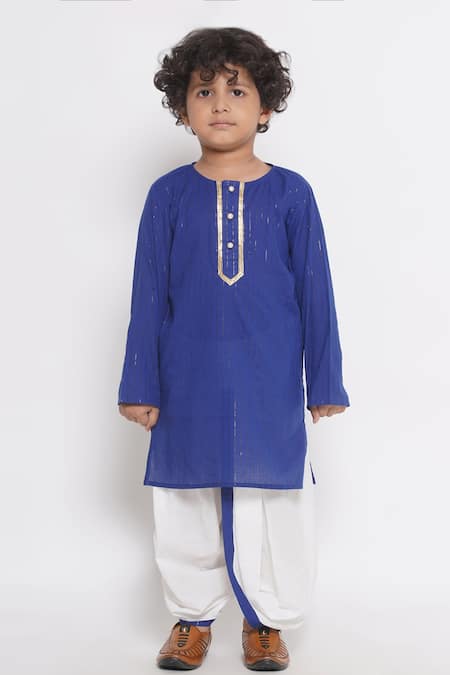 Shop_Little Bansi_Blue Cotton Cow Print Nehru Jacket With Kurta Set _Online_at_Aza_Fashions