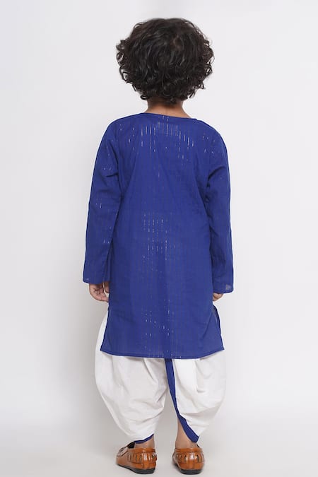 Buy_Little Bansi_Blue Cotton Cow Print Nehru Jacket With Kurta Set 