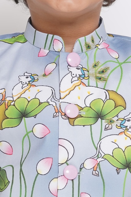 Little Bansi_Black Cotton Embroidery Striped Kurta Set With Nehru Jacket _at_Aza_Fashions