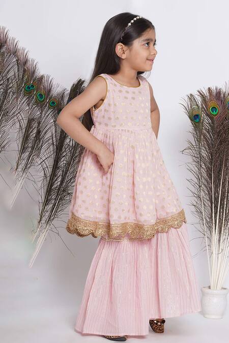 Buy Little Bansi Pink Cotton, Viscose Sequins, Embroidery Floral Work Kurta Sharara Set Online at Aza Fashions Buy_Little Bansi_Pink Cotton, Viscose Sequins, Embroidery Floral Work Kurta Sharara Set_Online_at_Aza_Fashions