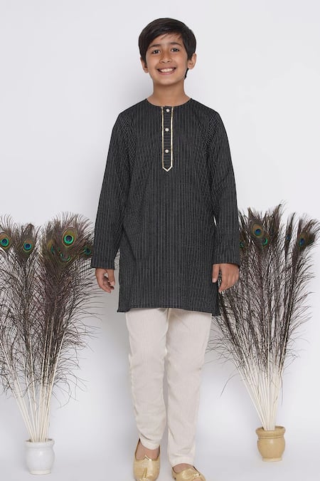Little Bansi_Black Cotton Sequins, Embroidery Dhoti Pant Kurta Set _Online_at_Aza_Fashions
